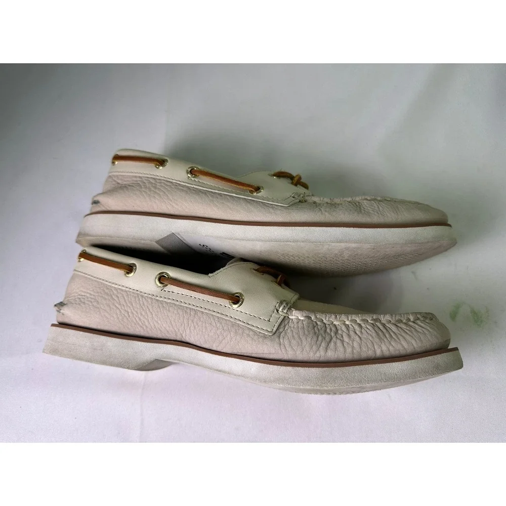 Sperry Top-Sider Authentic Original 2-Eye Boat Shoes Mens Size 8.5 Beige Leather